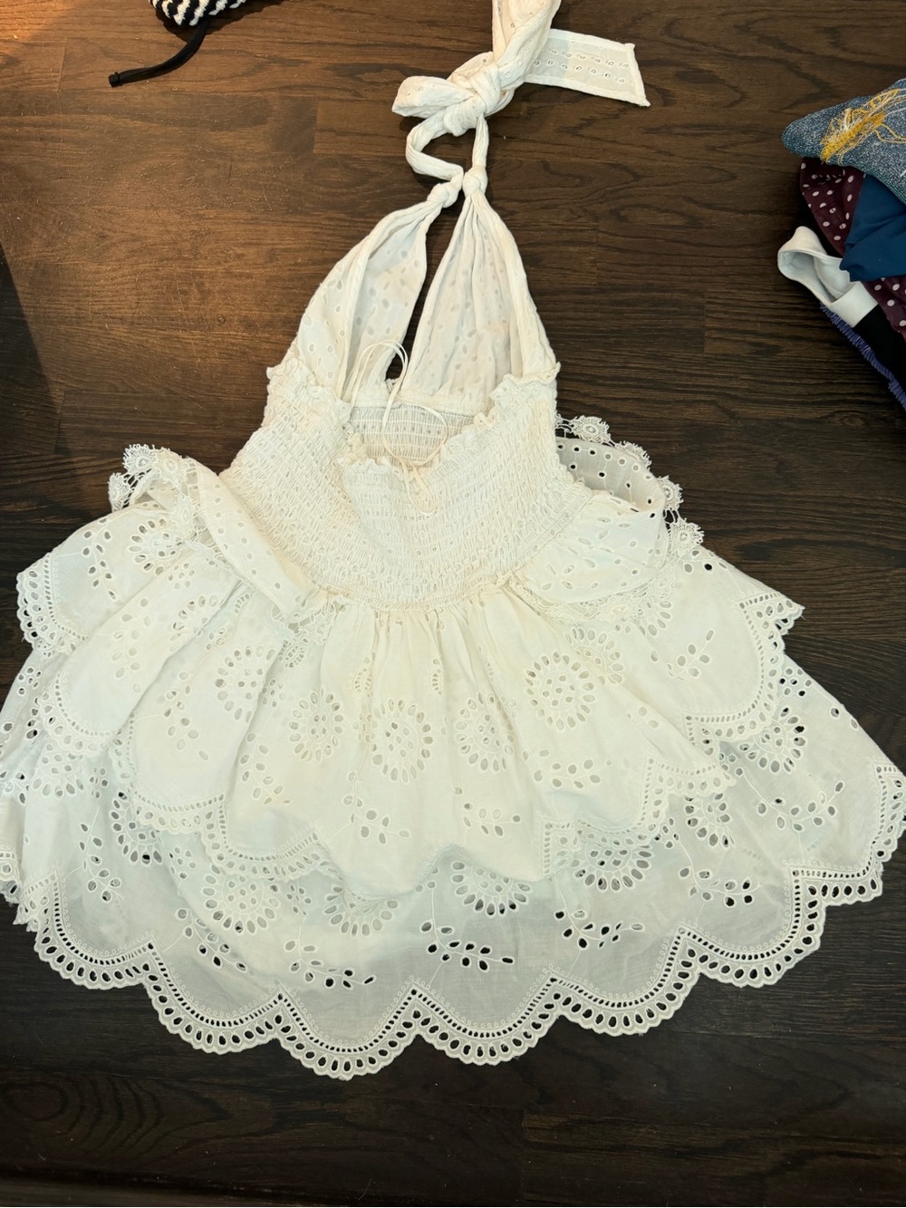 LoveShackFancy White Eyelet Halter Mini Dress - Picture 3 of 3